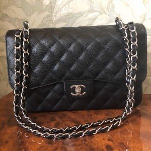 Chanel jumbo double flap black caviar bag